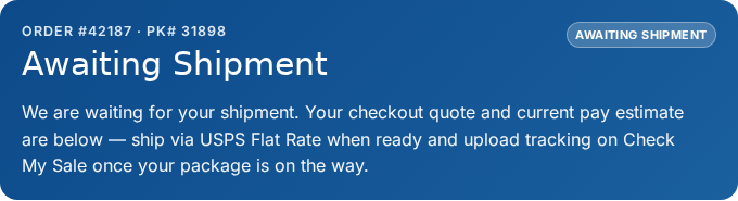 Close-up of portal status header showing Awaiting Shipment badge and message